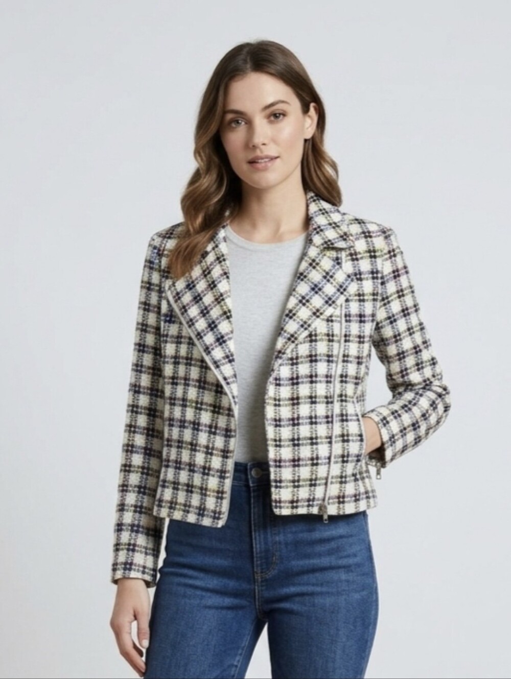 Tahari Multi-Color Tweed Moto Blazer